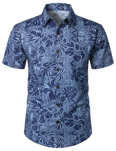 Herren Kurzärmliges Hawaiihemd mit Blumenmuster Navy blau