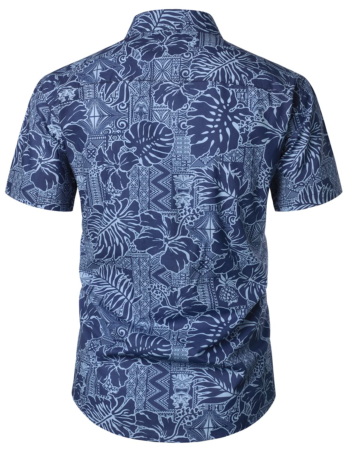 Herren Kurzärmliges Hawaiihemd mit Blumenmuster Navy blau