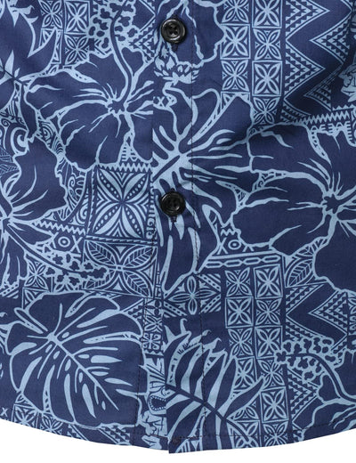 Herren Kurzärmliges Hawaiihemd mit Blumenmuster Navy blau