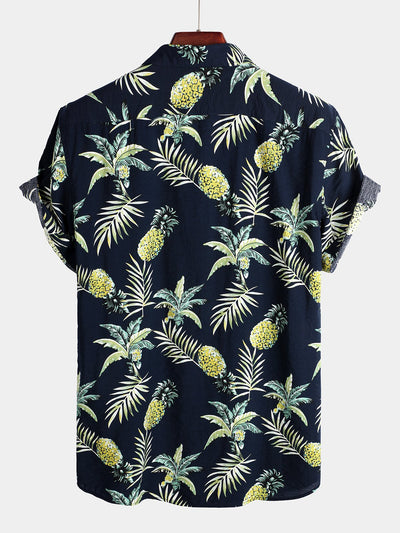 Camicia da uomo in cotone con frutti tropicali e ananas