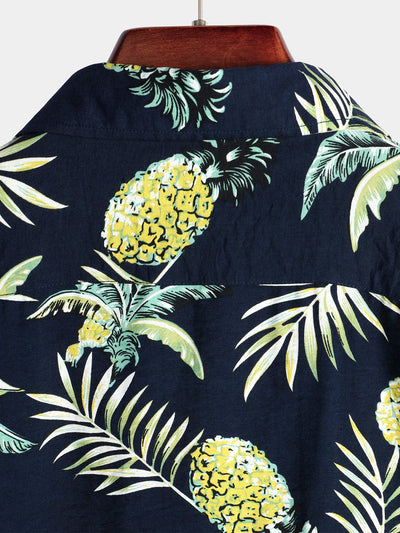 Camicia da uomo in cotone con frutti tropicali e ananas