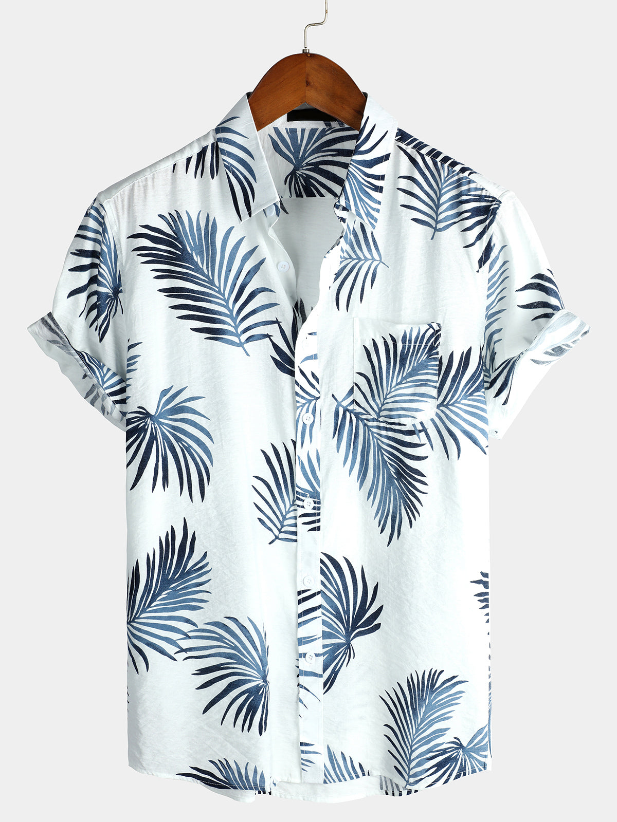 Herren Hawaii Weiß Blumenmuster Kurzarmhemd