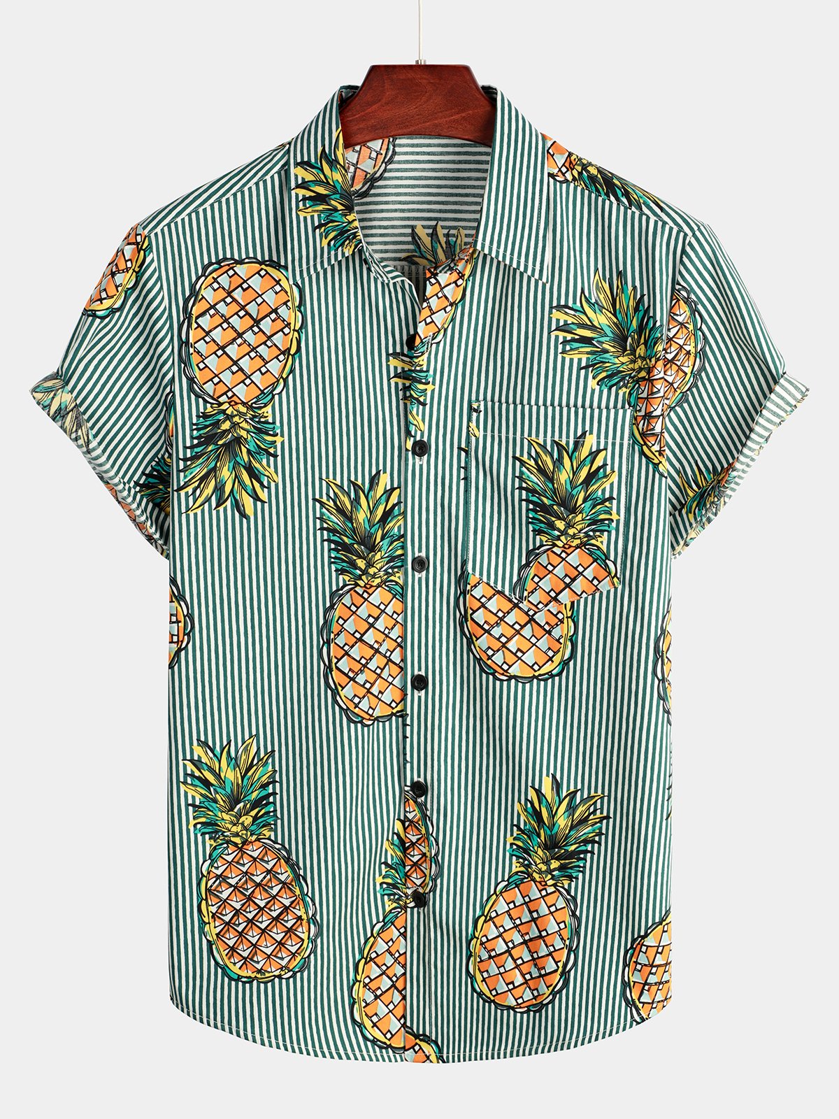 Herren Ananas Gestreiftes Baumwoll Hemd