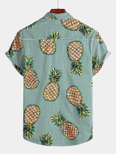 Herren Ananas Gestreiftes Baumwoll Hemd